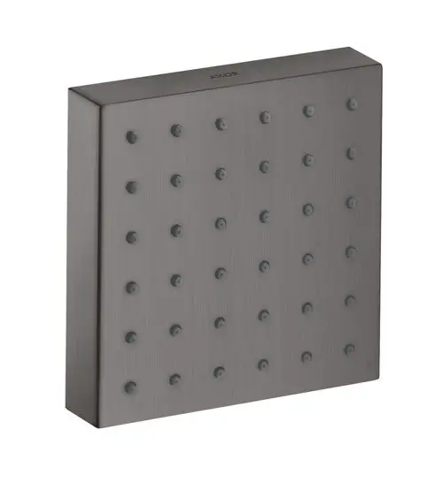 Brausemodul mit quadratischer Form und mehreren Düsen, in mattem Schwarz gehalten. Ein Produkt von AXOR, das für eine moderne Duschinstallation konzipiert ist.